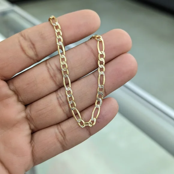 10kt Real Gold Figaro Diamond Cut Bracelet